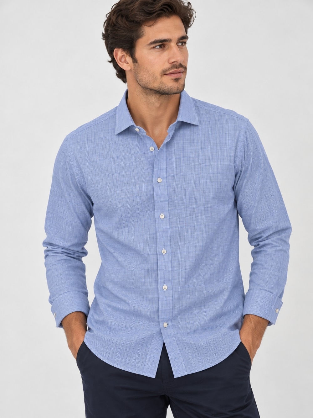 Polo by Ralph Lauren Blue Textured Spread-Collar Dress Shirt